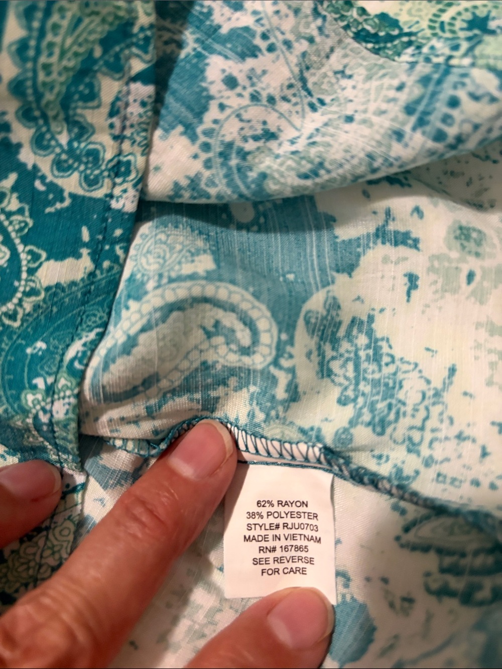 Paisley V-Neck Roll-Sleeve Tunic in Teal - Picture 9 of 10